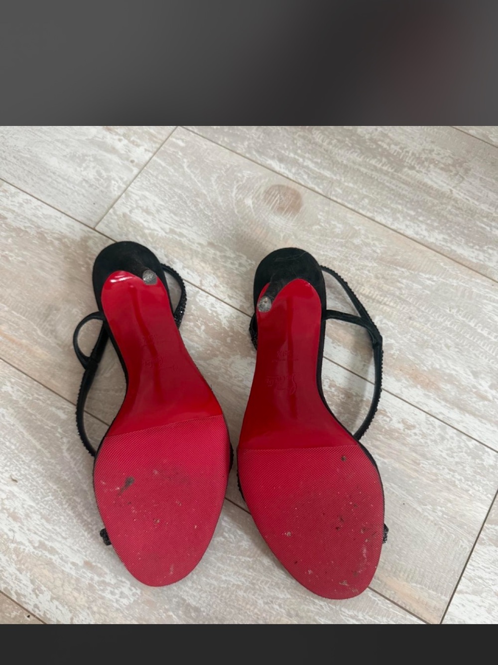 Christian Louboutin Black Crystal Strappy Stiletto Sandals with Red Sole - Picture 4 of 7